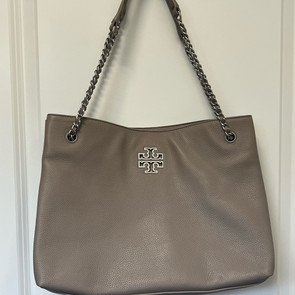 Tory Burch Gray Leather Tote Bag